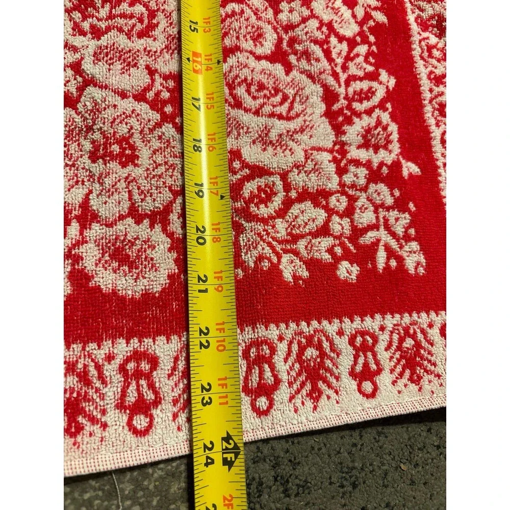 Fieldcrest USA cotton red white floral hand towel coordinating vintage